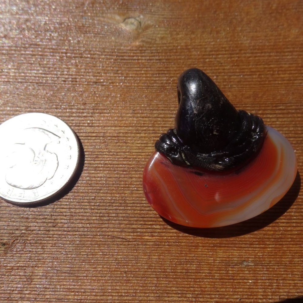 Carnelian Gem Stone Pendant with Black Bale